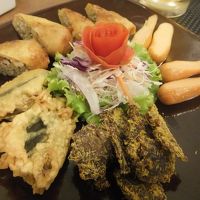 ビーフジャーキーレモングラス風味、ﾋﾟｰﾀﾝ天ぷら、揚春巻等