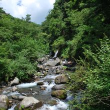 奥に見えるのが吐竜の滝です