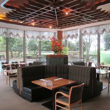 窓の外は、庭の緑が綺麗です