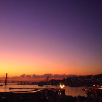 海側の部屋から見える釜山港の朝