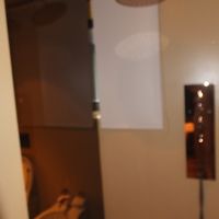 シャワーブース。隣のトイレも透けて見えます。