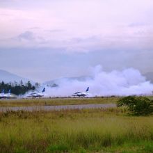 離陸前のスモークのテスト中