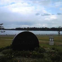 阿蘇海の遊歩道付近の公園から見た橋立の松並木