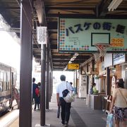 駅のホームにバスケットゴールがある、面白い駅です。　