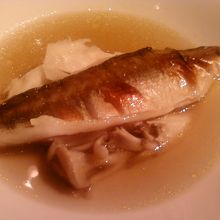 かますをきのこのスープで。