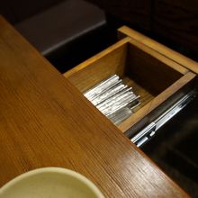 お箸などはテーブル引出のなかに入っています