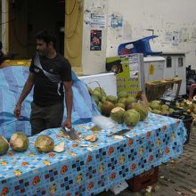 ココナッツぶった切ってます。