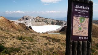 エメラルドグリーンの火口湖