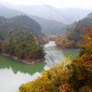 県道沿いから湖面にうつる紅葉が楽しめます（別子ダム）