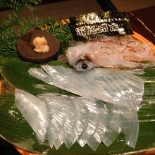 いか刺身　後で頭は違う方法で調理してくれます