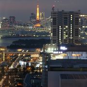 テレコムセンター展望台　：　夜景が最高の穴場スポット。高所からお台場、東京ベイエリアの眺めが楽しめます。