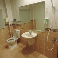 シャワー時はしぶきが飛び散らぬよう注意！トイレ右側に窓あり。