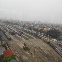 朝食中の眺め。 レストランからは、駅の駅の構内が良く見えます
