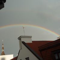 雨上がりの虹が窓からみえた