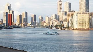 隅田川の河口に面した竹芝ふ頭の2階の4つのビルの前で、景色のよいところです。