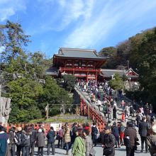 多くの参拝客が本宮に向けて大石段を上る