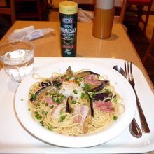 揚げナスとベーコンの和風パスタ