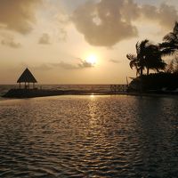 プールサイドからの朝日