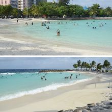 人工ビーチを南北から見た様子。上段の画像はビーチの北方向。