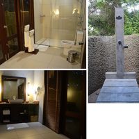 浴槽はありませんが、屋内シャワーのほか、半露天シャワーも。