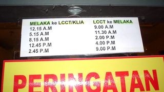 マラッカ⇔ＫＬ　ＬＣＣＴのバス時刻表