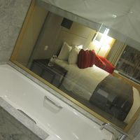 カーテンをしないとベッドから丸見えロマンチックバスです。