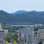 鏡川のほとりに立つ