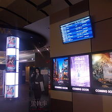 空港内の映画館らしく、飛行機のアライバル画面もありました