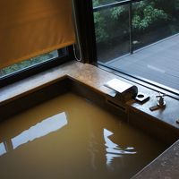 部屋付きの温泉風呂。右側はバルコニー。