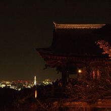 清水寺から京都タワーが見えます