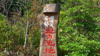 ガイドブックほど真っ赤ではないけど凄い色の池。