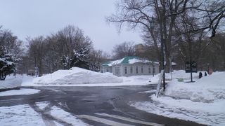 周囲に雪が積もって冬の風情