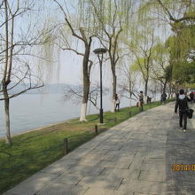 西湖畔の遊歩道。