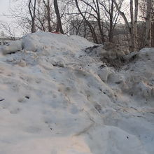 完全に雪中に埋没している記念碑の様子