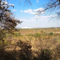 ホテルの庭から、遠くに見えるビクトリアフォール