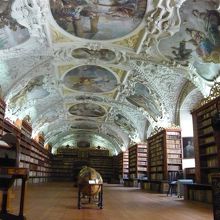 「神学の間」、白い漆喰天井に沢山のフレスコ画