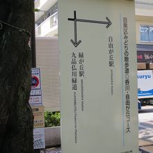 自由が丘駅から緑道に出たところある標識