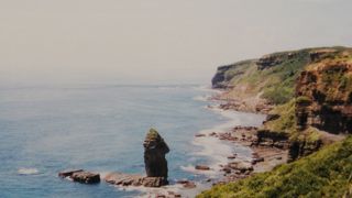 海中に立つ高さ３０ｍほどもある岩
