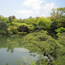 池に面して茶室浣心邸