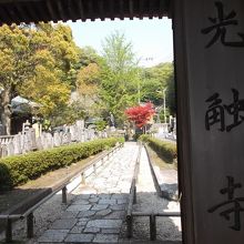 山門くぐると石仏群