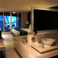 入り口入ってすぐ。シンクの裏にはジャグジーがあります。