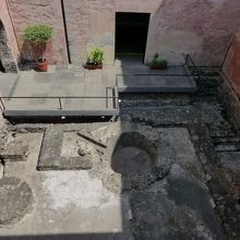 中庭のアステカ時代の遺跡