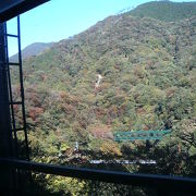 スイッチバックの途中で箱根の山肌と出山鉄橋が見えます。