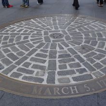 人々が行きかう道路上にあります。