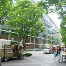 ホール棟とガラス棟の間にある緑あふれるオープンスペース