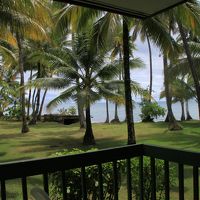 お部屋のバルコニーからはヤシ林の向こうに海が見えます