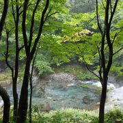 緑のなかを走る青い川の流れが美しいです。