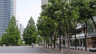 横浜美術館とマークイズみなとみらいの間の広々とした公園