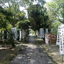 拝殿からの羽豆神社境内の眺め。