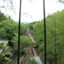 大河内山荘庭園・天龍寺に向かう途中、トロッコ列車が見えた
